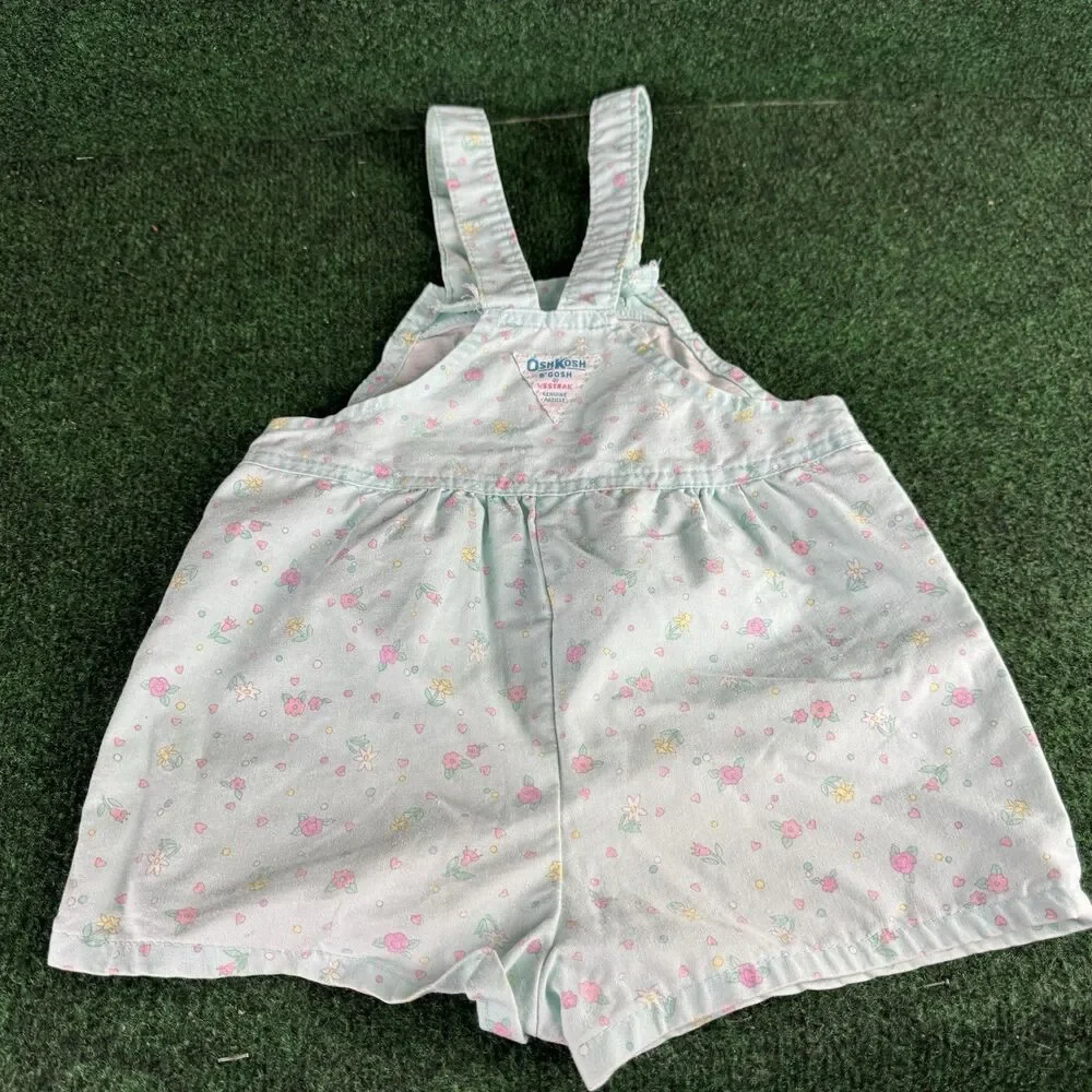 Vintage OshKosh Bgosh Overalls Baby Girls Floral Shortalls Vestbak Blue Size 5